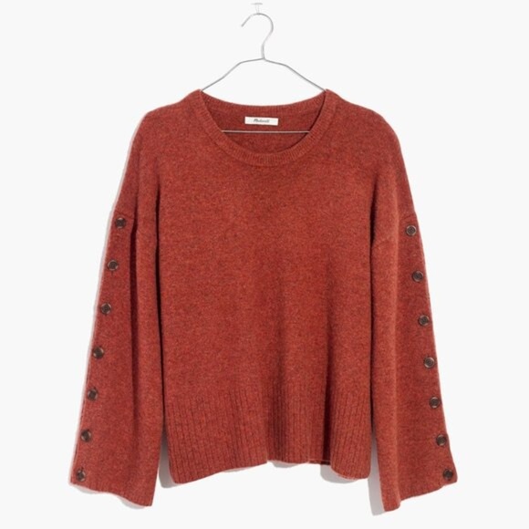 Madewell Button-Sleeve Pullover Sweater Heather Rust Size Medium Wool Alpaca Mix - Picture 1 of 10